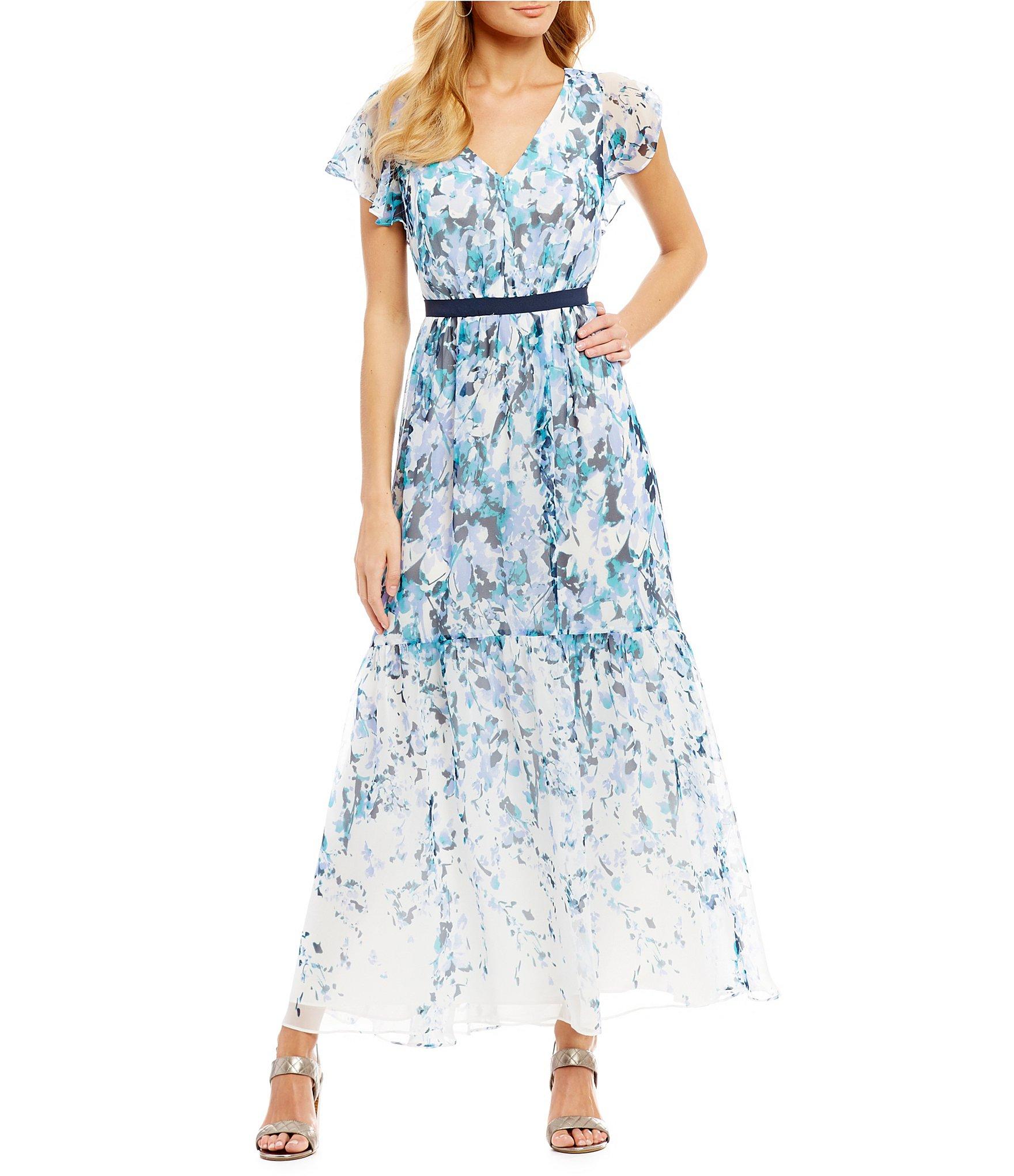 adrianna papell printed chiffon gown